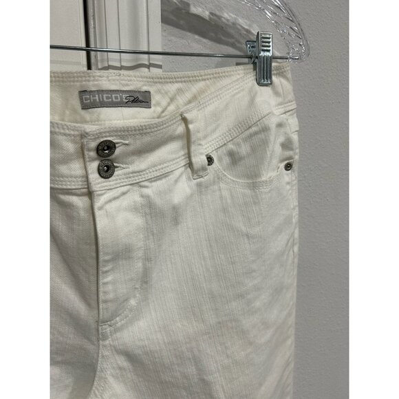 Chicos Platinum White Cropped Jeans Embellished Pockets Sz 10 - Picture 4 of 10